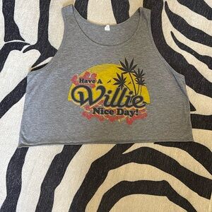 Vintage Gray Willie Nelson Nice Day Graphic Tank Crop Top Band Shirt
